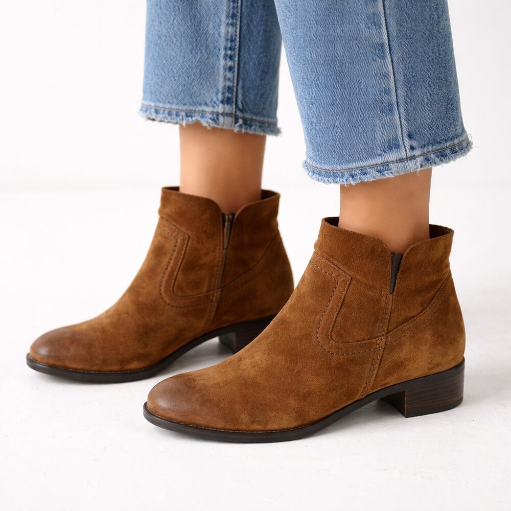 Paul Green Womens sz 6.5 Designer Brown Suede Leather Ankle Zip Boots Bootie